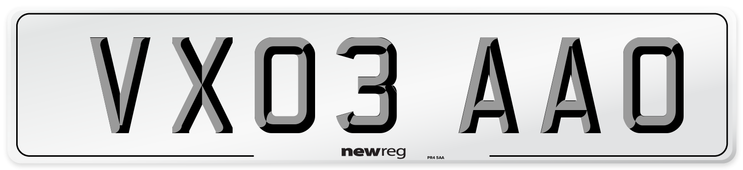 VX03 AAO Number Plate from New Reg